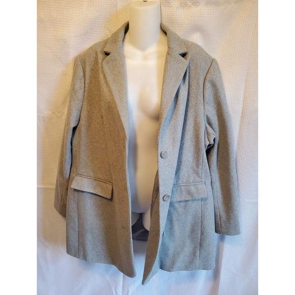 ELLOS Women's Plus Long Boyfriend Wool Blazer Size 22 Light Gray Striped Lining - Picture 6 of 12